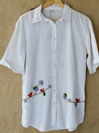 White Serene Stich Linen Shirt