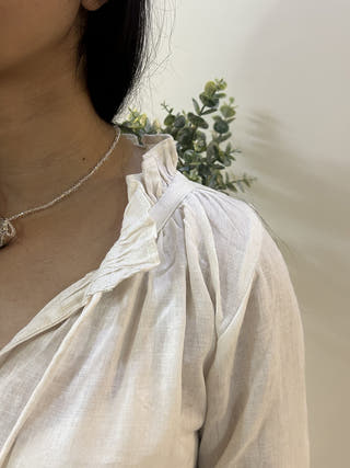 White Serene Stich Linen Top