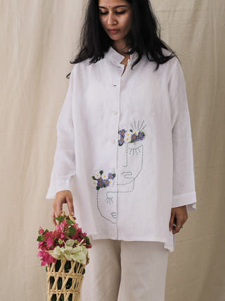 Illustrated White Linen Shirt