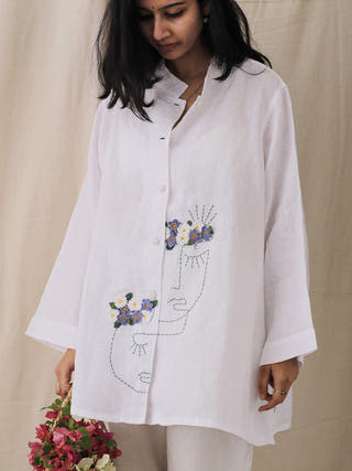 Illustrated White Linen Shirt