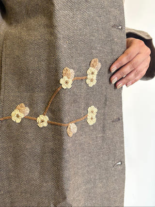 Beige Striped Straight Fit Woollen Jacket