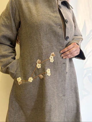 Beige Striped A-Line Woollen Jacket