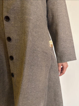 Beige Striped A-Line Woollen Jacket