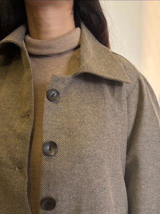 Beige Striped A-Line Woollen Jacket