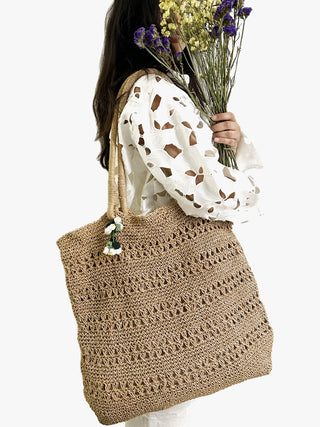 Tan Brown Crochet Tote Bag Ikriit'm