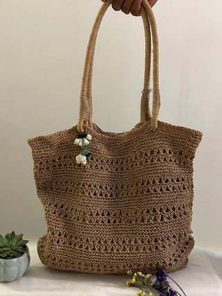 Tan Brown Crochet Tote Bag Ikriit'm