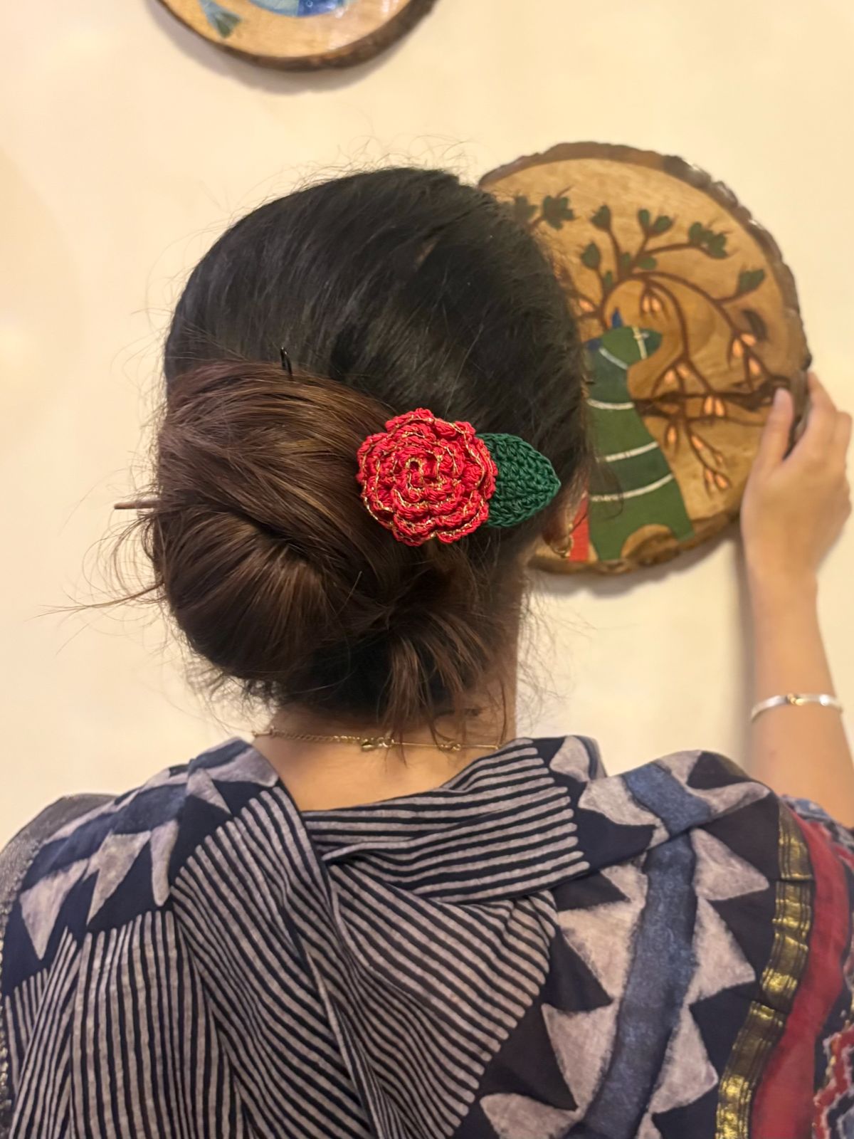 Red Zari Rose Bun Stick