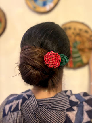 Red Zari Rose Bun Stick