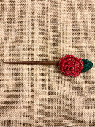 Red Zari Rose Bun Stick