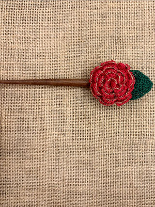 Red Zari Rose Bun Stick