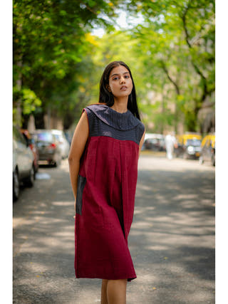 Natural Dye Cowl Neck Handloom Dress Krushnachuda