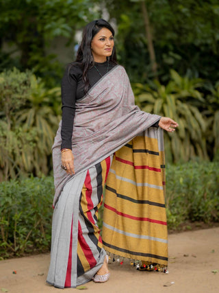 Kapaas Grey Saree SoulWeaves