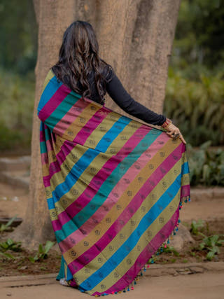 Kapaas pink blue Saree SoulWeaves