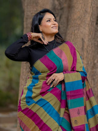 Kapaas pink blue Saree SoulWeaves