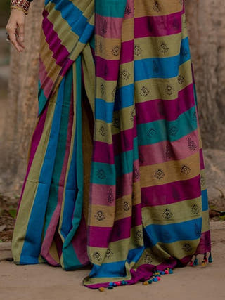 Kapaas pink blue Saree SoulWeaves