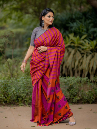 Kapaas Pink Orange  Saree SoulWeaves