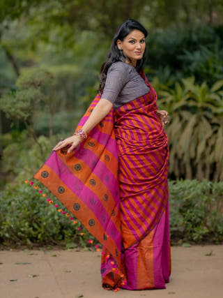 Kapaas Pink Orange  Saree SoulWeaves