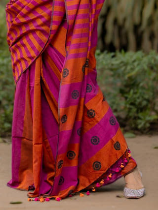 Kapaas Pink Orange  Saree SoulWeaves