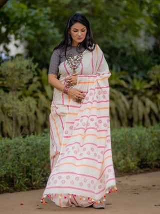 Kapaas White Lines  Saree SoulWeaves