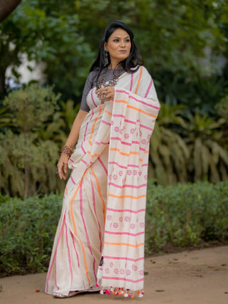 Kapaas White Lines  Saree SoulWeaves