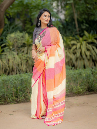 Kapaas Yellow Orange  Saree SoulWeaves