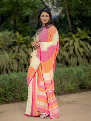 Kapaas Yellow Orange  Saree SoulWeaves