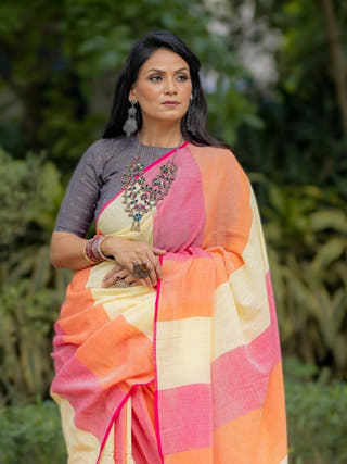 Kapaas Yellow Orange  Saree SoulWeaves