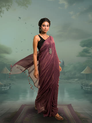 Kanchan Burgundy Handloom Mul Cotton Saree