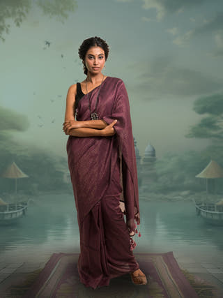 Kanchan Burgundy Handloom Mul Cotton Saree