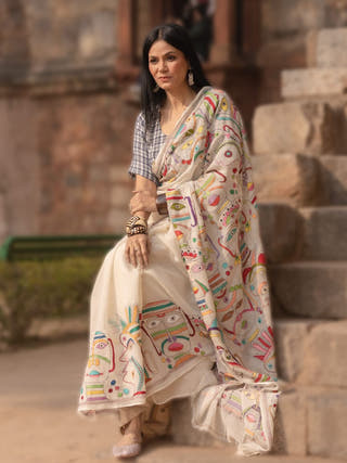 Kantha Faces Saree SoulWeaves