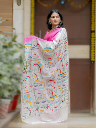 Kantha Pink Faces Saree SoulWeaves