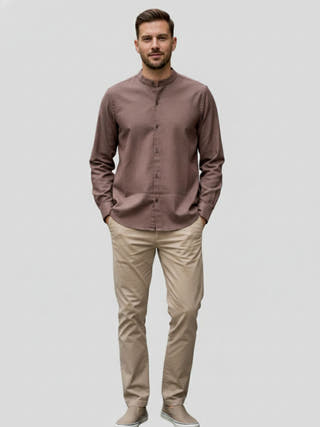 Kaza Brown Mandarin Collar Shirt