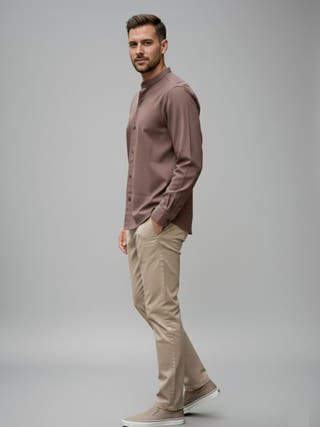 Kaza Brown Mandarin Collar Shirt