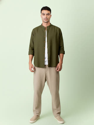 Kaza Olive Mandarin Collar Shirt
