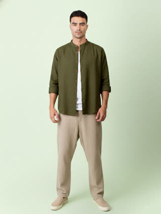 Kaza - Olive Shirt with Mandarin collar