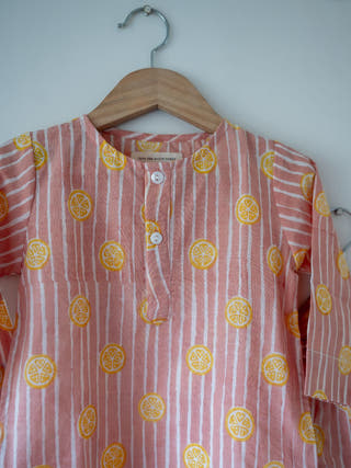Lemon Drizzle Peach Print Sleepover Party Kurta and Shorts Co-ord Set