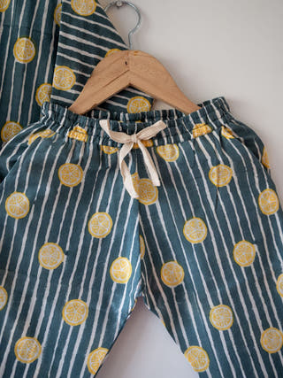 Kimono Pajama Set Lemon Drizzle Blue Print