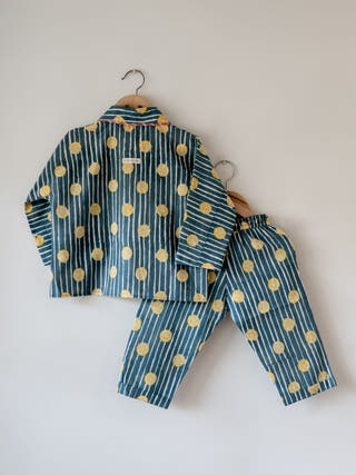 Kimono Pajama Set Lemon Drizzle Blue Print