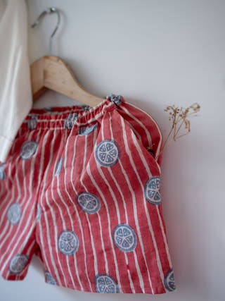 Lemon Drizzle Red Print Sleepover Party Kurta and Shorts Co-ord Set