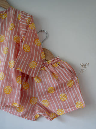 Lemon Drizzle Peach Print Sleepover Party Kurta and Shorts Co-ord Set