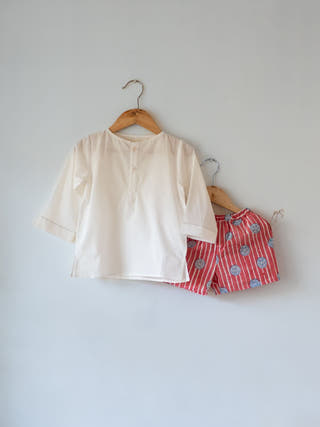 Lemon Drizzle Red Print Sleepover Party Kurta and Shorts Co-ord Set