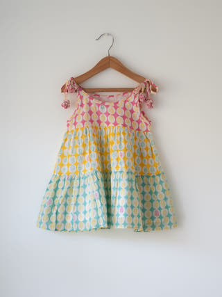 Rasa Green Monstera Print Infant Tiered Frock