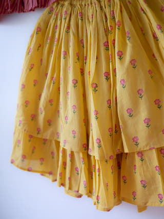 Meera Pink Striped Halter Choli And Yellow Floral Booti Lehenga Set