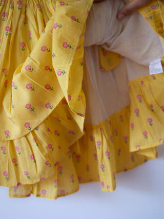 Meera Pink Striped Halter Choli And Yellow Floral Booti Lehenga Set