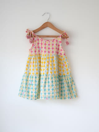 Rasa Green Monstera Print Infant Tiered Frock