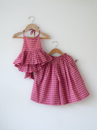 Mishri Pink Rhombus Halter Top & Wide-Leg Palazzo Set