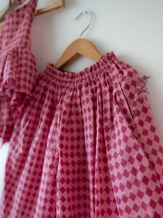 Mishri Pink Rhombus Halter Top & Wide-Leg Palazzo Set