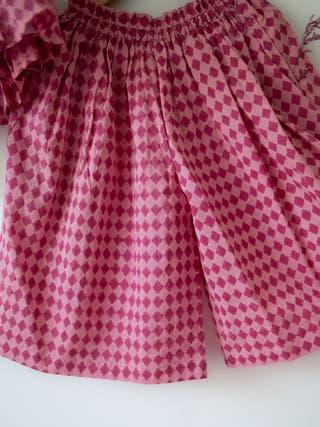Mishri Pink Rhombus Halter Top & Wide-Leg Palazzo Set
