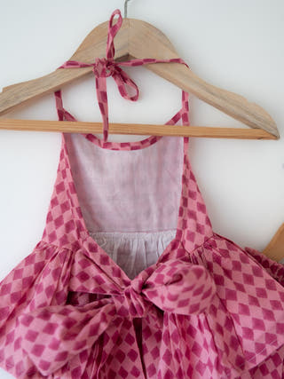 Mishri Pink Rhombus Halter Top & Wide-Leg Palazzo Set