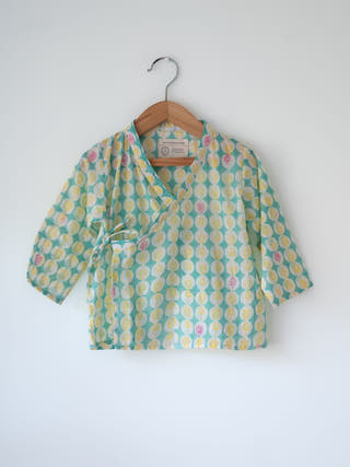 Rasa Green Monstera Print Infant Angrakha Kurta